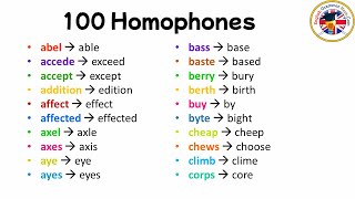 100 Homophones Homophone Words List [upl. by Streeto]