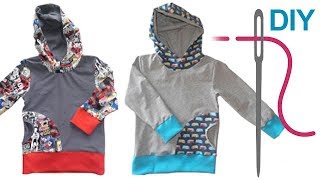 Sweatshirt nähen für Anfänger – DIY Sweatshirt mit Kapuze quotJACOBquot [upl. by Ahteres]