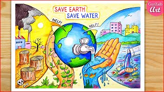 Save Water Save Earth Drawing  Save Water Save Life poster  World Water Day 2024 [upl. by Ozne]