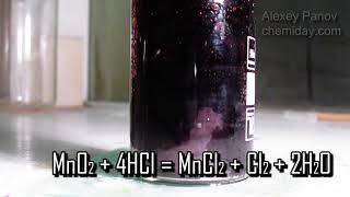 Лабораторный метод получения хлора  MnO2  4HCl → MnCl2  Cl2  2H2O [upl. by Aihsit]