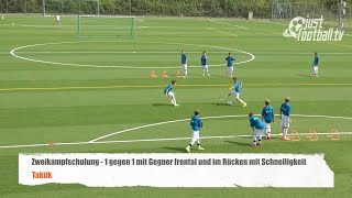 Fussballtraining 1 gegen 1 mit Gegner frontal und Schnelligkeit  Zweikampfschulung  Taktik [upl. by Talbott]