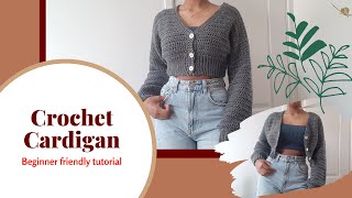 SIMPLE Crochet Cardigan Tutorial  DIY  Cropped Crochet Cardigan  Crochet Sweater Tutorial [upl. by Claudia]