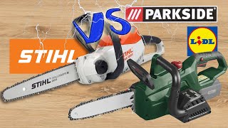 STIHL versus Parkside AkkuKettensäge MSA 120 C vsPKSA 20Li C3 [upl. by Eenal]