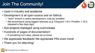 Tutorial Conclusion  FireSimChipyard Tutorial  ASPLOS 2023 [upl. by Omissam]