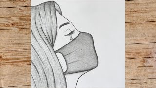 Beautiful girl with mask drawing  Pencil sketch for beginners  Easy drawing step by step [upl. by Keavy590]