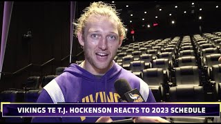 TJ Hockenson Reacts to the 2023 Minnesota Vikings Schedule [upl. by Shig497]