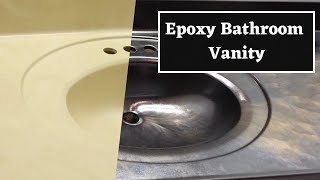 Refinishing a Bathroom Vanity Top Using Epoxy  Updating My Cultured Marble Vanity [upl. by Aerdnaz]