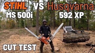 STIHL 500i VS Husqvarna 592XP Cut Test [upl. by Pastelki]