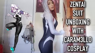 Zentai Suit Unboxing with Caramello Cosplay  SpiderGwen [upl. by Nimajaneb568]