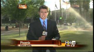 Reporter Unexpectedly Hit by Sprinklers Live on TV [upl. by Alwin42]