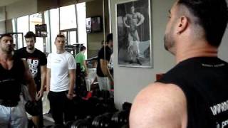 IFBB PRO MANOLIS KARAMANLAKIS TRAINING SHOULDERS IN MAXXIMUM GYM KOZANIGREECE [upl. by Eillehs]