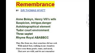 Remembrance by Thomas Wyatt Line by Line Hindi Explanation [upl. by Ujawernalo]