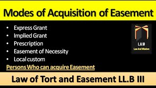 Modes of Acquisition of Easement  Law of Torts and Easement [upl. by Eiduj]