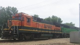 BNSF 588 B408 amp 1428 SD60M Barstow IL [upl. by Jewett]