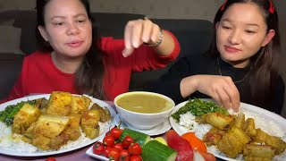 सोफपांलुगो सागपिडालु mix दाल pork gravy mukbang [upl. by Garfinkel]