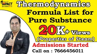 Formula List for Pure Substance  Properties of Steam  Thermodynamics freeengineeringcourses [upl. by Haig]