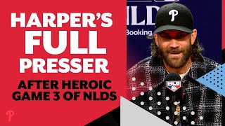 Bryce Harper gives ICONIC press conference following heroic effort in Game 3  Full Presser [upl. by Yednarb]