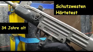 Uralte Mehler Schutzweste im Härtetest mit UZI und Glock 45  Kugelsichere Weste Beschussversuch [upl. by Jacey]