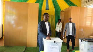 Rwandan opposition presidential candidate Frank Habineza votes  AFP [upl. by Nivrehs]