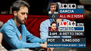 INSANE DRAMA Pocket ACES for Adrian Mateos on Day 5 of the WSOP Main Event [upl. by Eenahc]