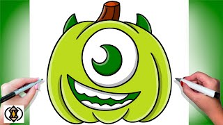 How To Draw Mike Wazowski As A Pumpkin  Cute Easy Halloween Drawing Tutorial [upl. by Angadresma434]