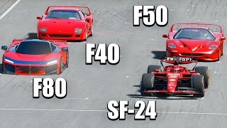 Ferrari F1 2024 vs Ferrari F80 vs Ferrari 50 vs Ferrari F40 Laguna Seca [upl. by Gut]