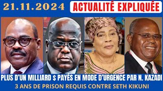 ACTU EXPLIQUÉE 2111  N KAZADI A PAYÉ EN MODE DURGENGE DES INDEMNITÉS DE YA TSHITSHI À M KASALU [upl. by Eiramait364]