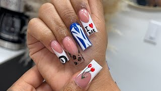 Deep French MultiColored Free Hand Nail Art  Tapered Square [upl. by Aneema]