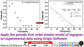 How to apply the pseudo first order kinetic model of lagegren on experimental data using Origin Soft [upl. by Elleinet]