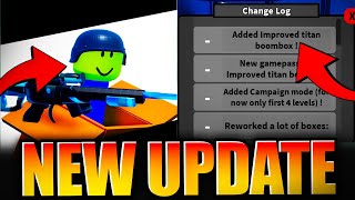 SUPER BOX SIEGE DEFENSE NEW UPDATE HOW TO GET IMPROVED TITAN BOOMBOX CAMPAIGN MODE 04 ROBLOX [upl. by Nerradal379]