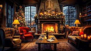 Cozy Christmas Coffee Shop 🎄 Christmas Ambience with Warm Jazz Music amp Crackling Fireplace for Relax [upl. by Ettenyar604]