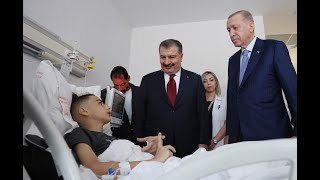 President Erdogans visit to Palestinian cancer patients evacuated from Gaza to Türkiye [upl. by Flossie]