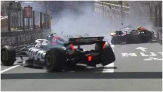 Monaco GP Sergio Perez and Kevin Magnussen in huge crash on first lap [upl. by Hgielsel]