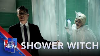 Stephen Colbert Meets The Shower Witch  With Jon Hamm And Amy Sedaris [upl. by Lseil83]