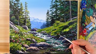 How to Paint Water Stream Landscape  Acrylic Painting  Correa Art [upl. by Weir994]