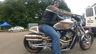 Harley Davidson VRod at Cafe Racer Festival Linas Montlhery France on board Go Pro Dr Mechanik [upl. by Kono]