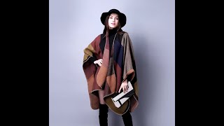 Thicken Winter Shawl Wraps Cape Fall Ponchos Plus Size Block Plaid Open Front Sweater Fleece Scarf [upl. by Eihs]