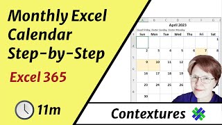 Make Monthly Calendar in Excel 365 StepbyStep [upl. by Marjy]