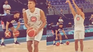 Steph Curry LeBron James warming up SIDE by SIDE with Nikola Jokic and Serbian TEAM  Paris 2024 [upl. by Liemaj]