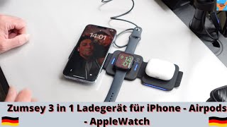 Zumsey 3 in 1Faltbare Kabellose Ladegerät Ladestation iPhone 13 14 Pro Max Apple Watch AirPods Pro [upl. by Baalbeer]