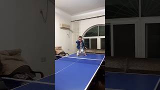 Oneyearold baby stands on the table to play table tennis the future is promising funny cutebaby [upl. by Lumbye]