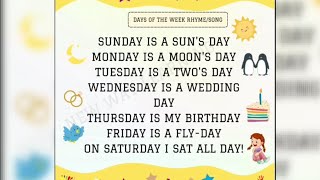 Sunday is suns day Monday is moons day Days of the week song New  English Animated For kids [upl. by Lledrac]