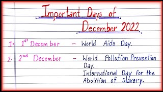 List of Important Days of December 2022 Important Days of December 2022 [upl. by Alcinia523]