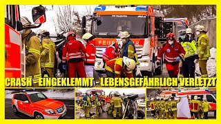 Crash  Fahrer massiv eingeklemmt 🚑 🚒 Feuerwehr Esslingen  Ostfildern mit technischer Rettung 🚁 DRF [upl. by Joane]