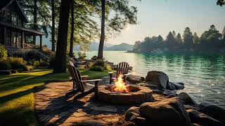 Morning Lakeside Ambience with Nature Sounds and Relaxing Campfire to Relax Study amp Stress Relief [upl. by Fran]