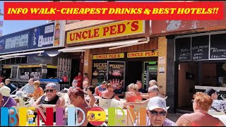 BENIDORM INFO WALK☀️💬📢Uncle Peds Hotel Flash Hotel Riviera Hotel Calypso☀️🇪🇦 benidorm [upl. by Anerbas]