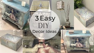 3 Easy Home Decor DIY Decoupage amp Chalk Paint with Glaze [upl. by Eelrebmyk]