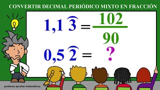 CONVERTIR DECIMAL PERIÓDICO MIXTO EN FRACCIÓN  Pasar de decimal periódico mixto a fracción [upl. by Nosiram]