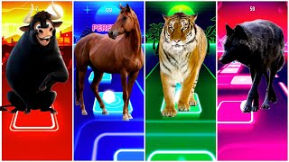 🐂 Ferdinand 🆚 🐎 Funny Horse 🆚 🐅 Funny Tiger 🆚 🐺 Funny Wolf  Tiles Hop EDM Rush [upl. by Libbie]