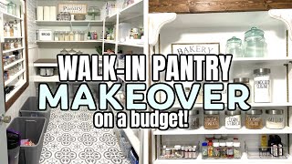 BUDGET FRIENDLY DREAM PANTRY MAKEOVER  FARMHOUSE WALKIN PANTRY MAKEOVER [upl. by Idner]